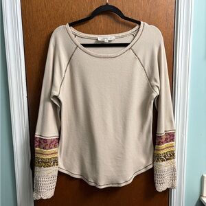 Chelsea & Theodore Beige Long Sleeve Top with Colorful Accents